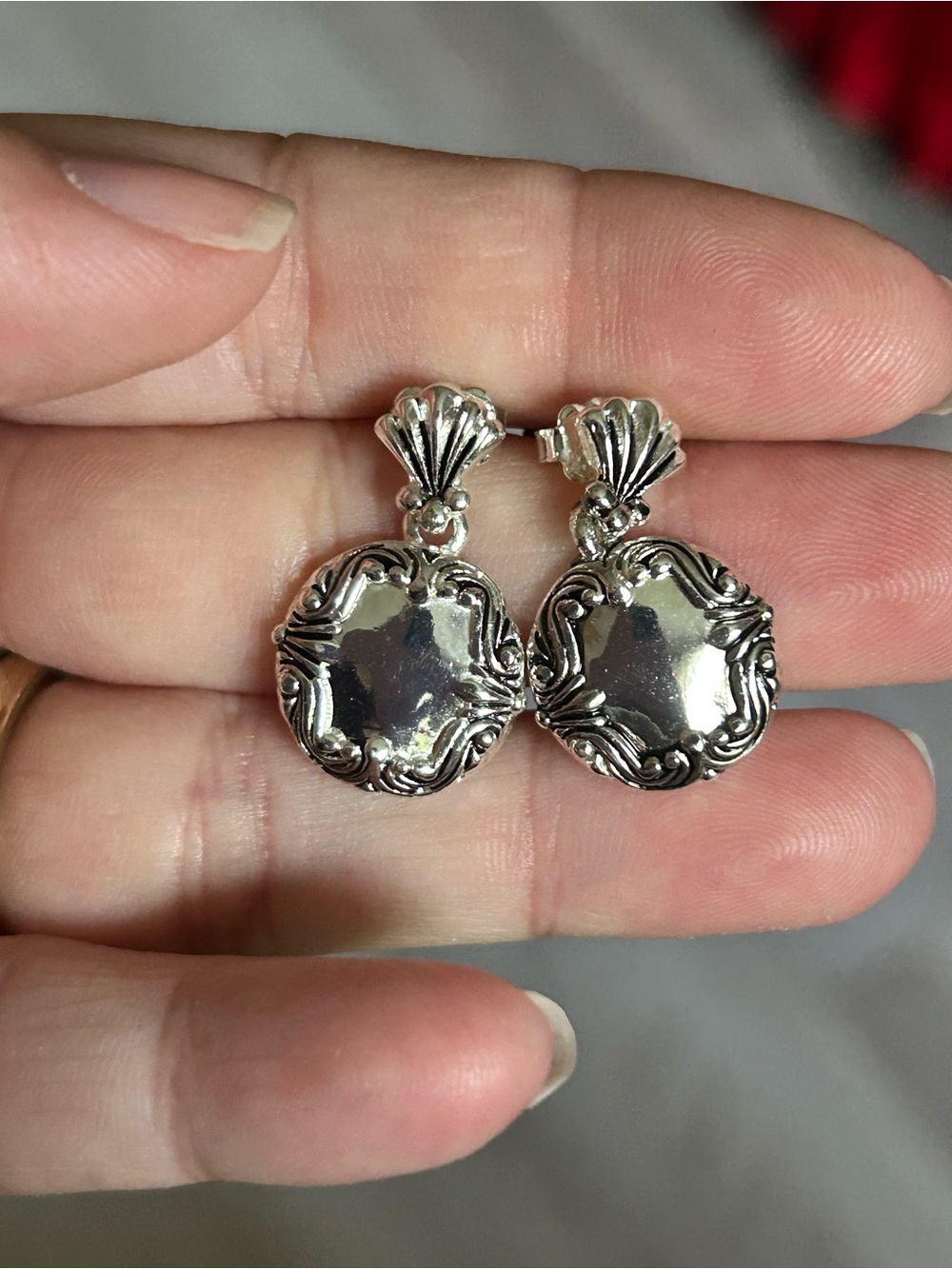 4/$100 Avon Silver Filigree Round Drop Earrings - Silver